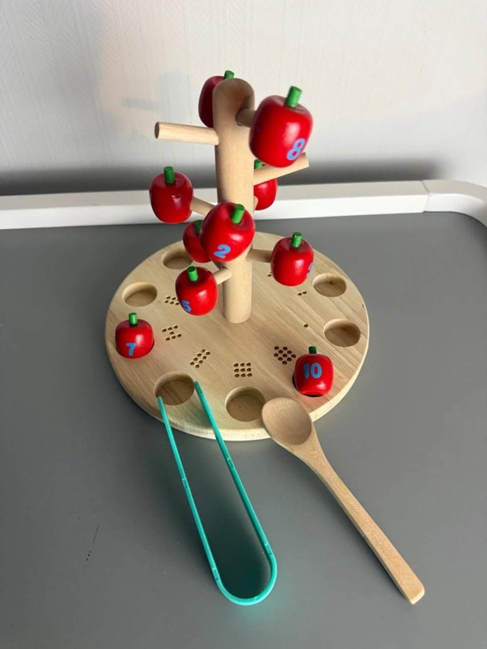 Wooden Number Apple Tree Counting Toy - Red Montessori Math Toys